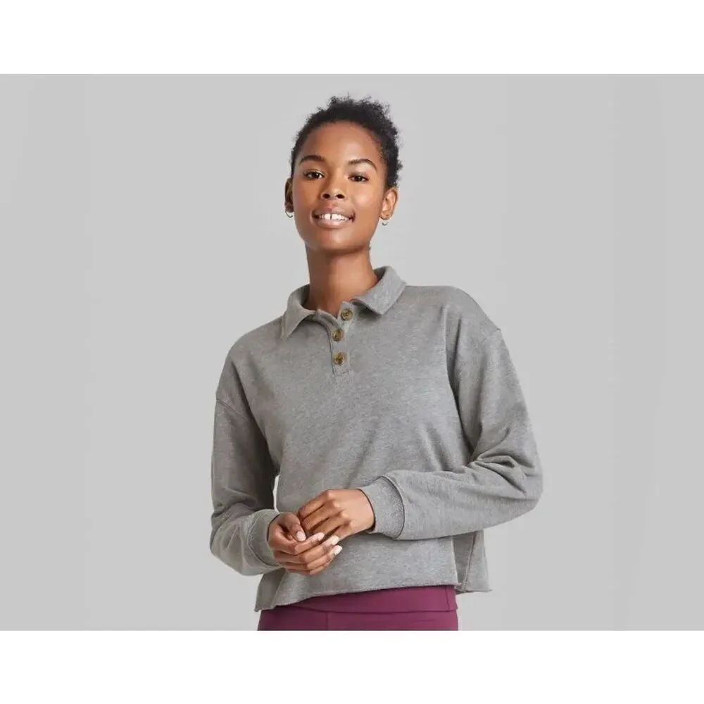 Womens Wild Fable Charcoal Gray Cropped Polo Shirt - XL